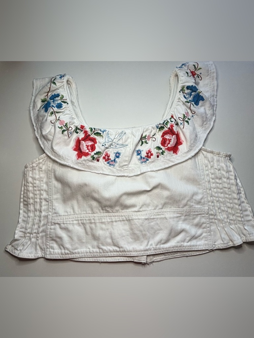 Anthropologie Pilcro Embroidered Blouse L Ivory Floral Boho Romantic Cottagecore - Picture 5 of 12